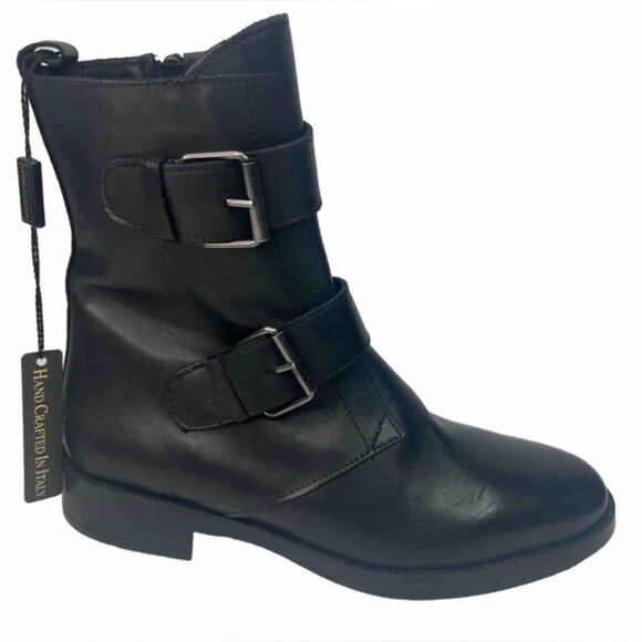 NWT EMANUELE CRASTO Italy🇮🇹Made Finest Italian LEATHER Boot Faux Double Buckle - Picture 3 of 16